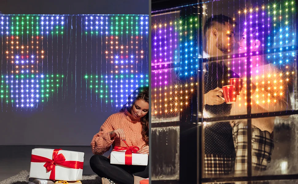 Led Smart Curtain Lights New year's garland App RGB Fairy Lights DIY Music Change Display for Window Christmas Room Decoration