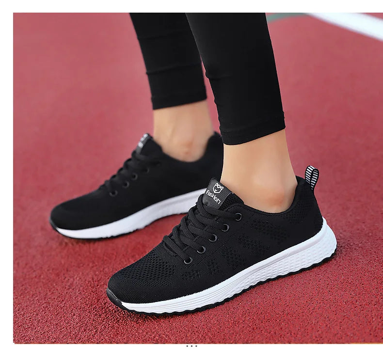 Women’s Breathable Mesh Walking Sneakers – Lightweight Flat Shoes