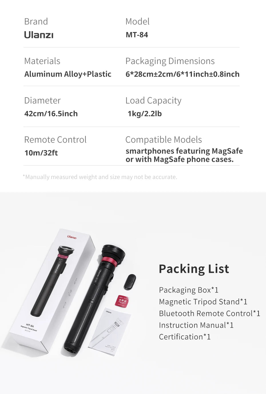 MT-84 1.53M Magnetic Selfie Stick Tripod for iPhone & Android