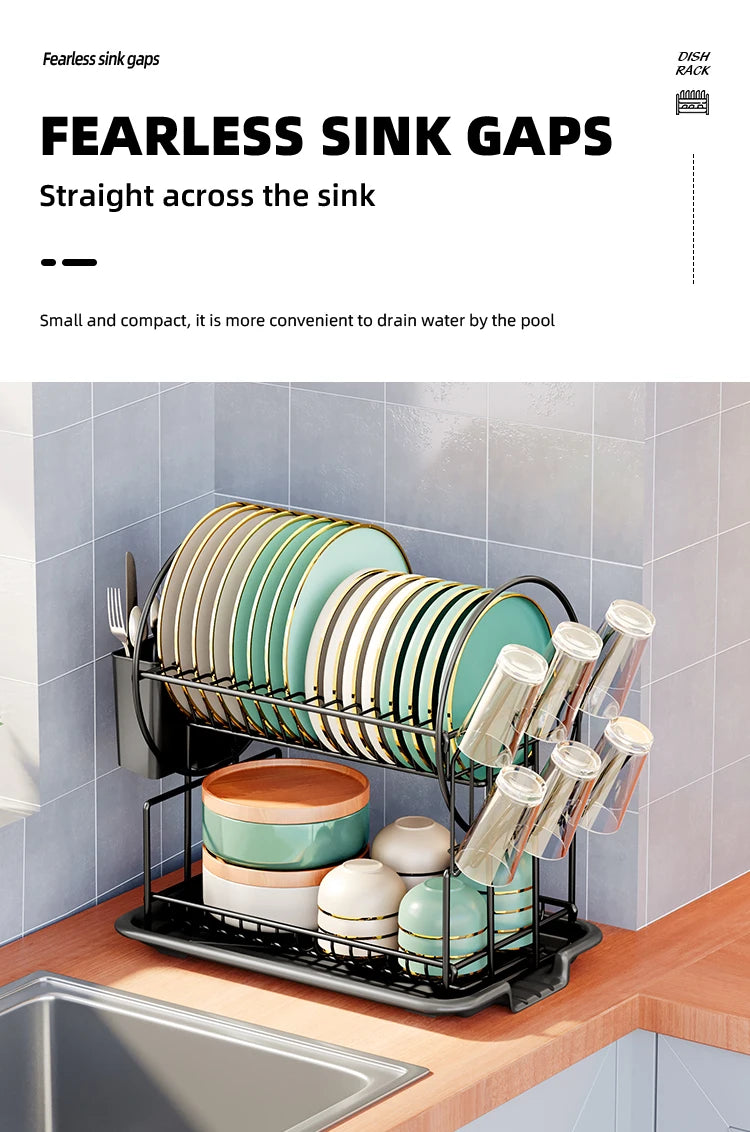2 tier dish drying rack drain board set tableware drainer Kitchen countertop storage rack cup holder Knife and fork holder