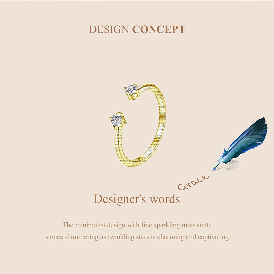 BAMOER Moissanite White Gold Plated Adjustable Ring 925 Sterling Silver Exquisite Open Ring for Women Fine Jewelry Gift