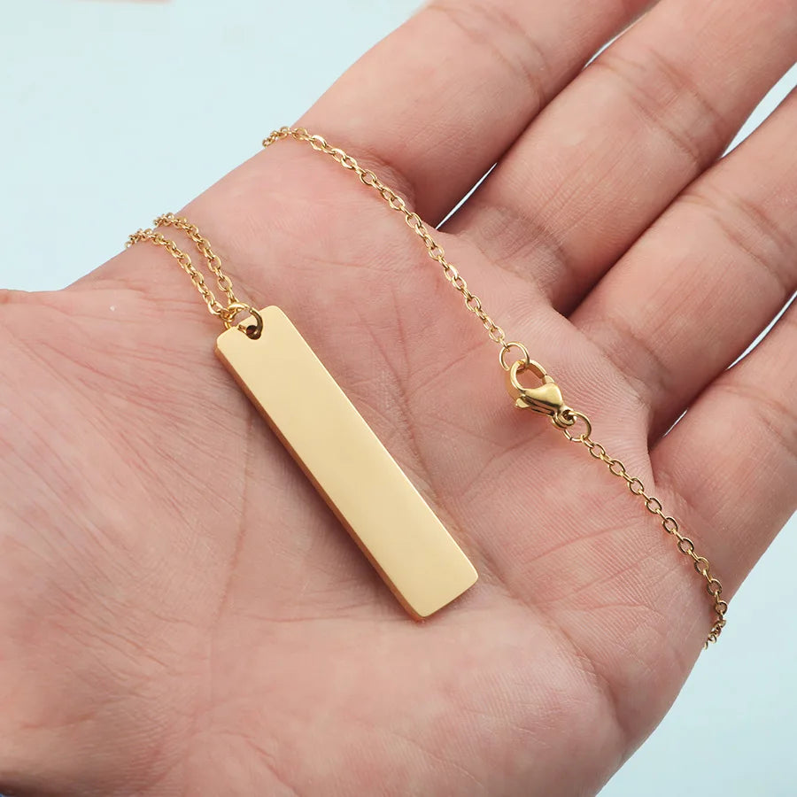 10Pcs Mirror Polished 10x40mm Strip Pendant Necklaces Stainless Steel Cable Chain Necklaces For Women Men