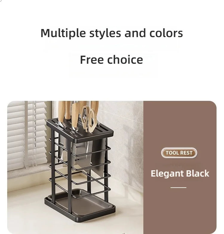 Kitchen Tabletop Storage Rack Knife Holder Stand Waterproof Hollow Storage Rack Kitchen Utensil Organizer Holder Accessories