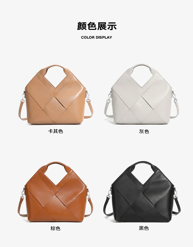 Genuine Leather Woven Tote Crossbody Bag