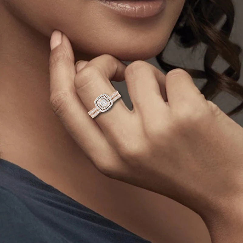 Rose Gold 2 Pieces Moissanite Ring Set For Woman D Color VVS1 Original 925 Silver Certified Bridal Jewelry Luxury Wedding Gift