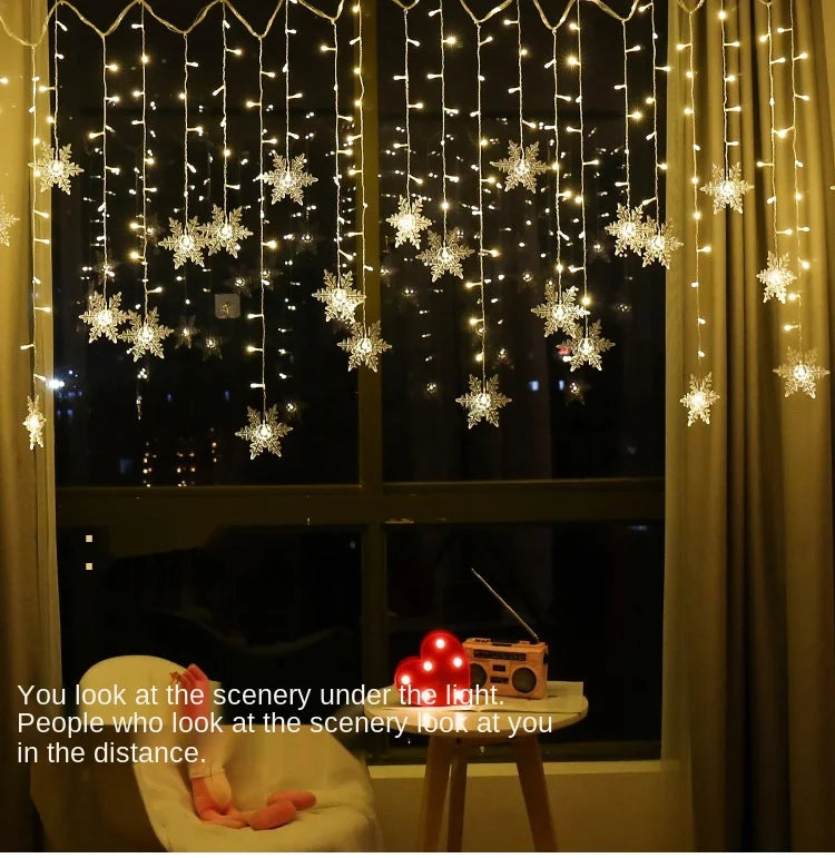 3.5M Christmas Snowflake LED String Lights Flashing Fairy Curtain Garland Lights Fancy Holiday Party New Year Decoration