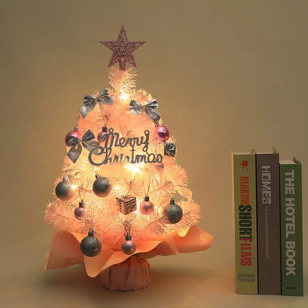 Desktop Mini Christmas Tree Pink Christmas Tree Desktop Ornament Holiday Decorations with Lights Christmas Tree 60cm/45cm