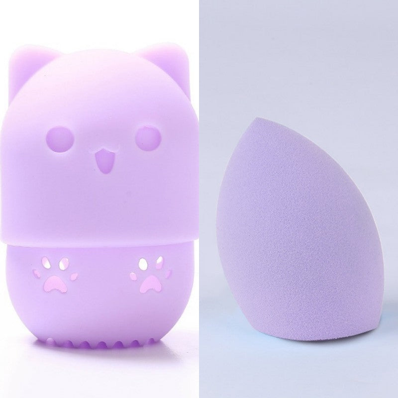 Pink Cute Cat Soft Silicone Cosmetic Sponge Box Holder with Beauty Eggs Portable Powder Puffs Holder Sponge Make Up Drying Cases