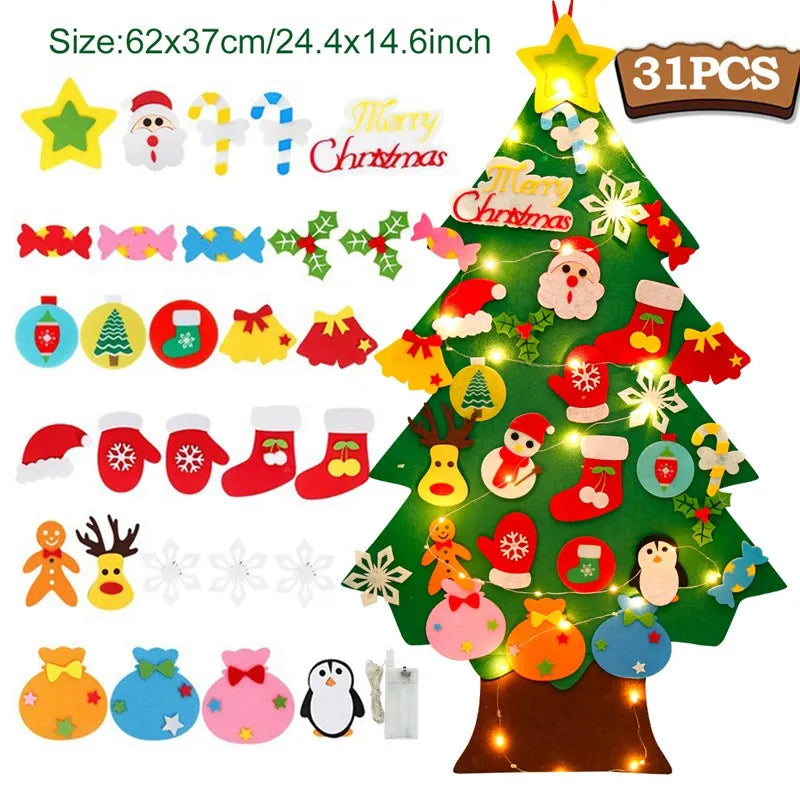 Christmas DIY Felt Tree With Light Merry Christmas Decoration For Home 2023 Cristmas Ornament Xmas Gifts Navidad New Year Tree