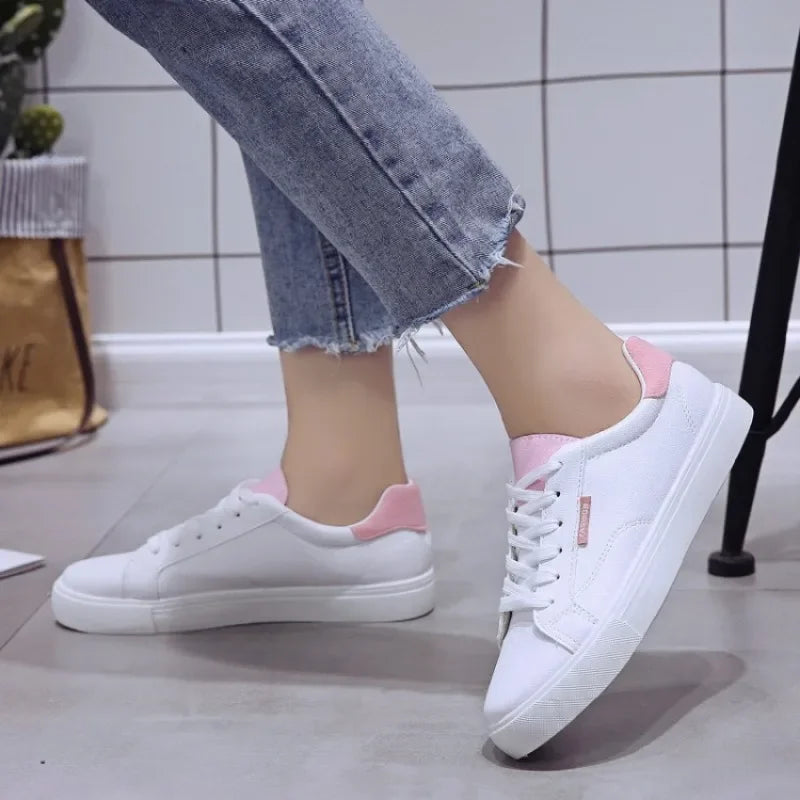 Women’s PU Leather Sneakers – Breathable Casual Flats