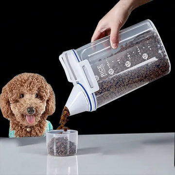 1.5kg/2kg Plastic Pet Food Storage Container With Measuring Cup, Moisture-Proof & Sealed Jar For Dogs And Cats