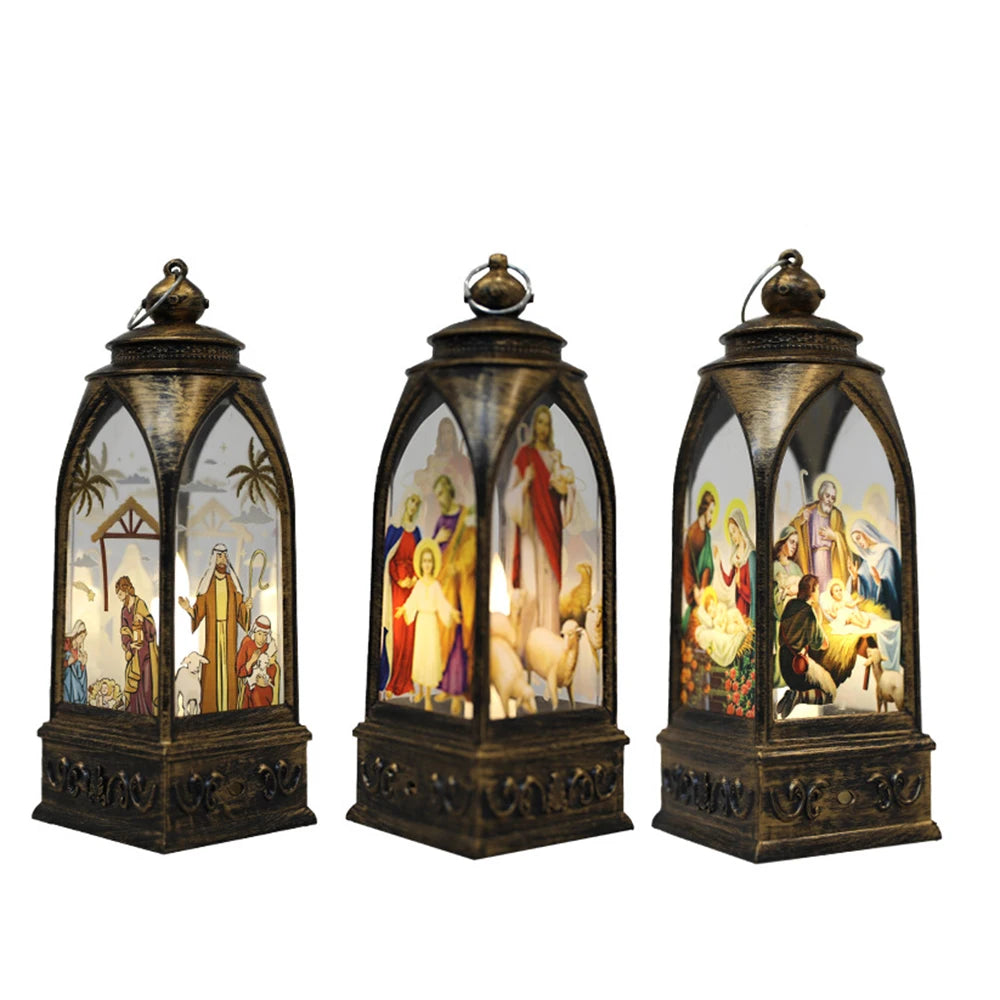 Christmas Decorations LED Lights Golden Arch Lantern Night Light Religious Jesus Retro Ornaments Festive Atmosphere Enhancer