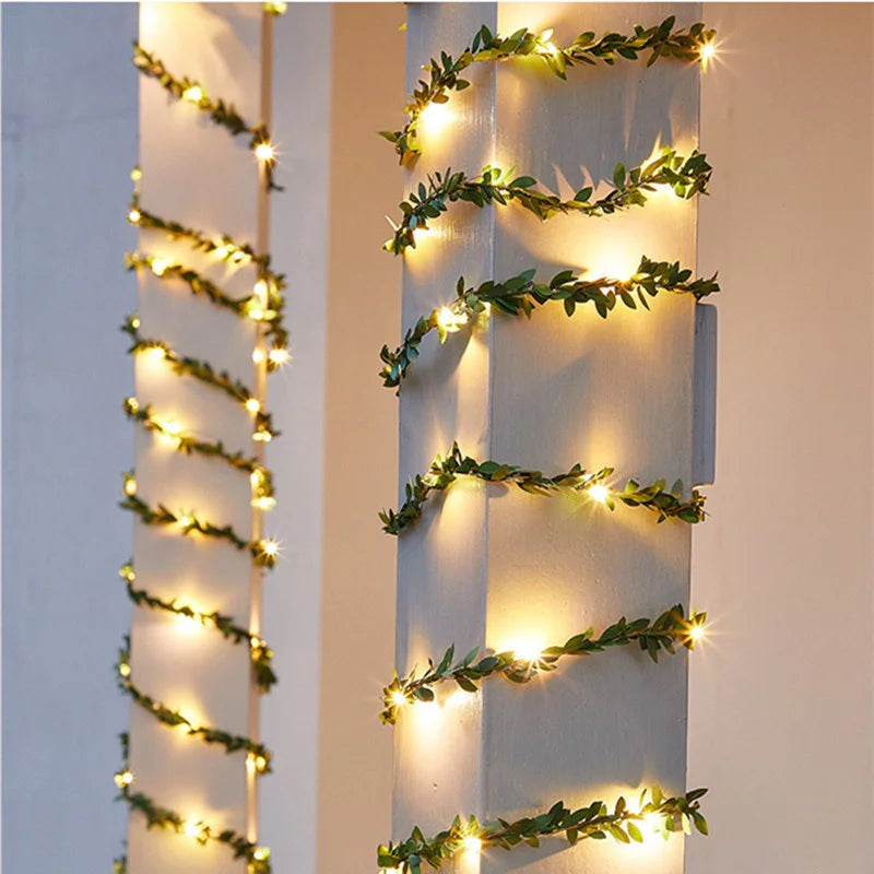 Artificial Flower Leaf Led Fairy Lights Garland Christmas Tree Decoration Outdoor Room Curtain Lamp Wedding Party Garden Decor