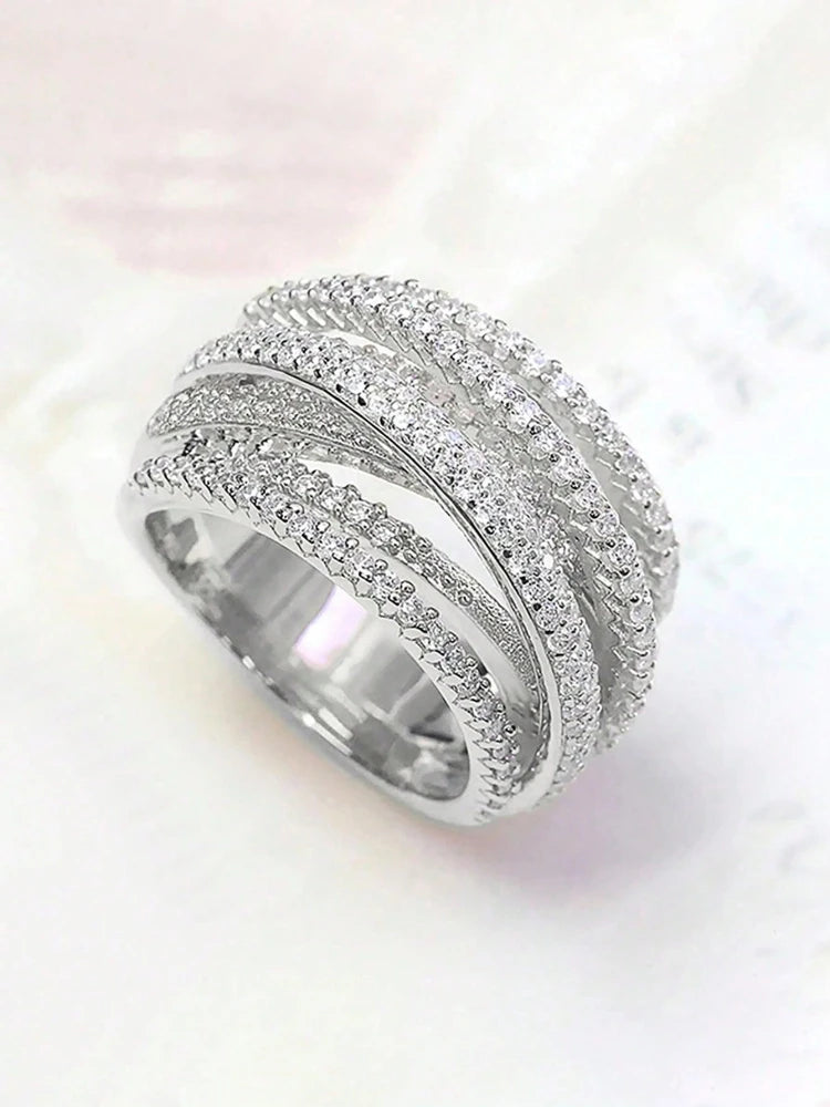 925 Sterling Silver Classic Vintage Line Wrap Zircon Ring For Women Daily Outfits Party Luxury Fashion High Quality Fine Jewelry
