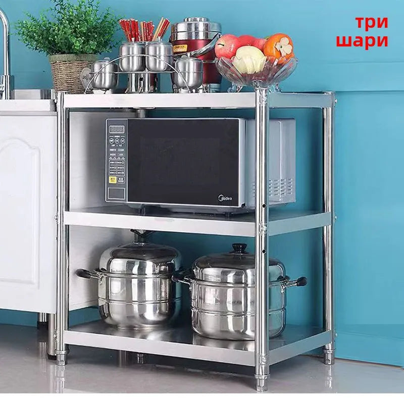 Stainl Steel Kitchen Storage Ra Stand Multi-Layer Microwave Organizer elf Utensil Storage Cabinet Floor Mounted