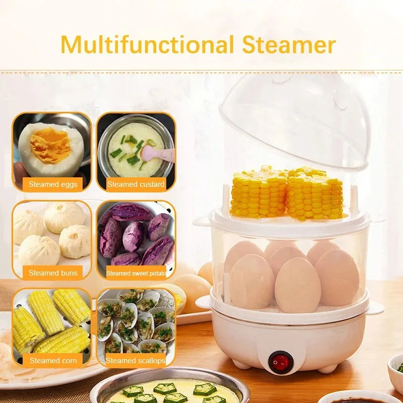 Electric Egg Cooker Automatic Steamer Double Layer Multi Function Breakfast Machine Mini Kitchen Appliance for Boiling Poaching