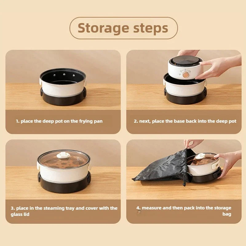 Electric Cooker 110V/220V Cooking Pot Foldable Hotpot 1.6L Portable Multi cookers Split Type Rice Cooker Frying Pan Home Travel