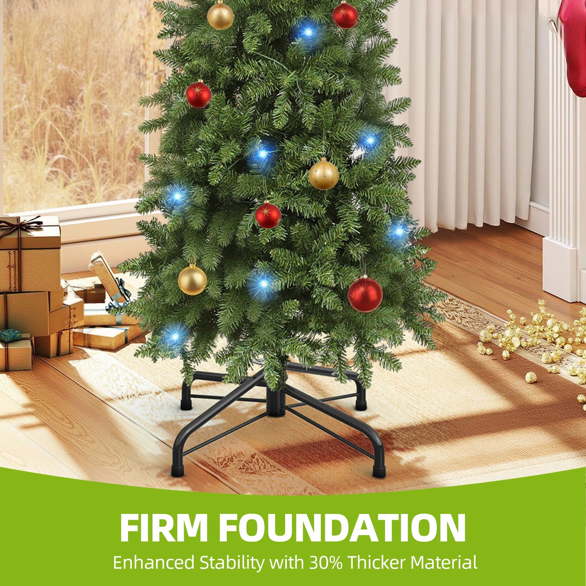 Balconera 6ft Pre-Lit Pencil Christmas Tree - Slim Fraser Fir with 700 Tips & 200 Lights for Home/Office/Party, Green
