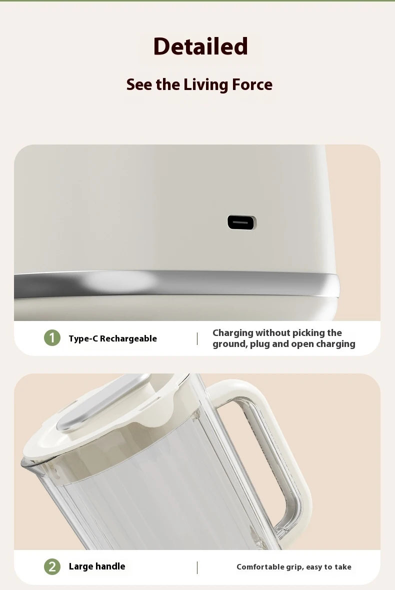 Portable Rechargeable Juicer Blender USB 2 in 1 Fruit Juice Extractor Quiet Operation for Travel Outdoor Baby Food Smoothie