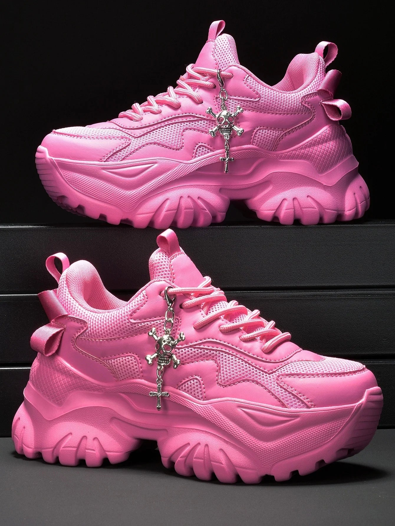 Women’s White Platform Sneakers – Punk Style Lace-Up Shoes