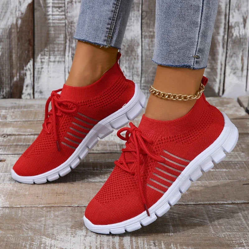 Women’s Breathable Chunky Sole Sneakers – Lace-Up Casual