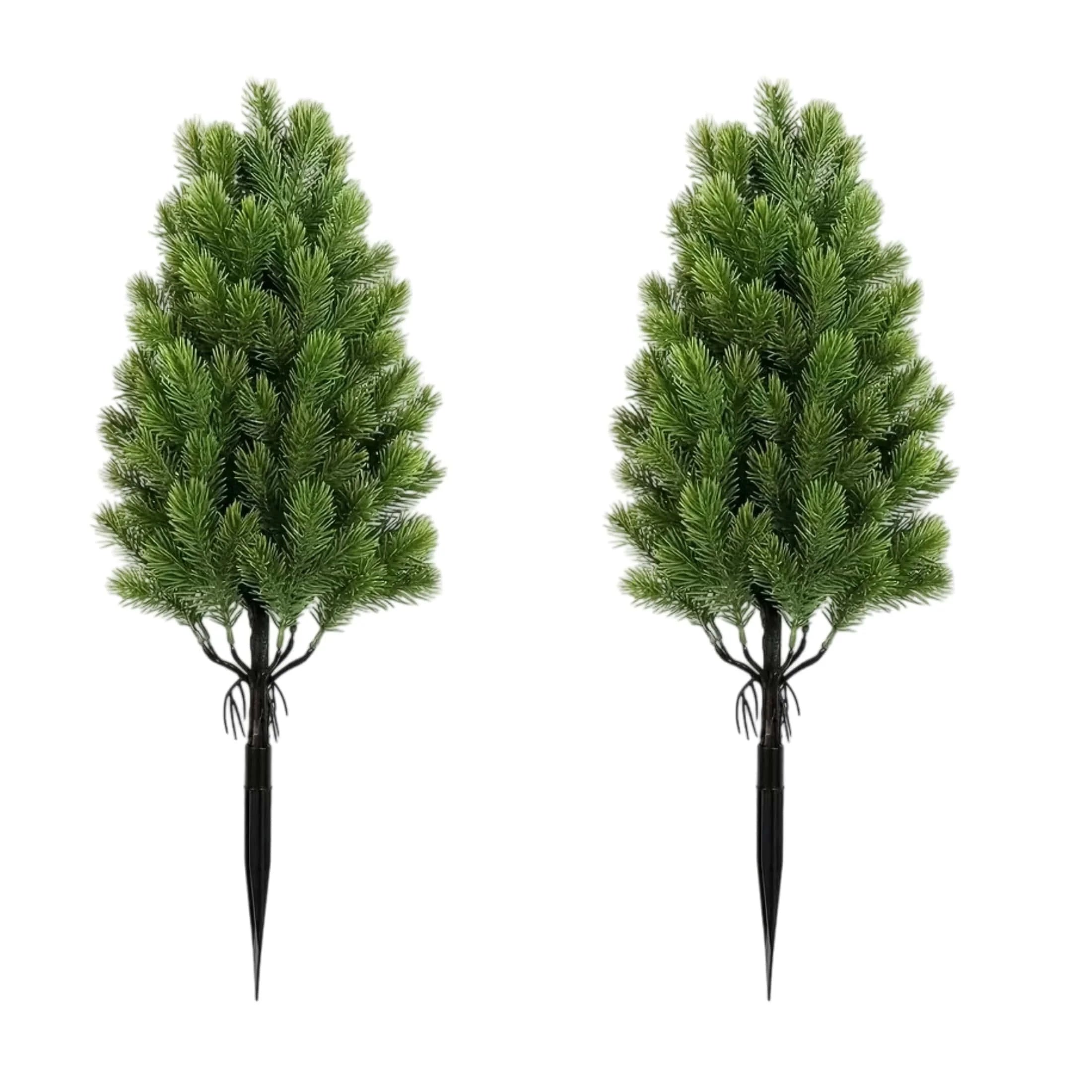2pcs Artificial Christmas Pine Trees with Black Spiked Base - Indoor/Outdoor Holiday Decor-  Thanksgiving, Christmas Decor