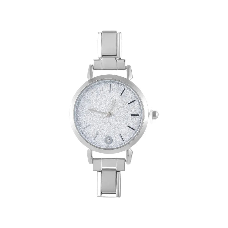 New Fashion Women's Stainless Steel Square Round Shiny Watch Bracelet For Party Friend Wife Birthday DIY Jewelry Gift