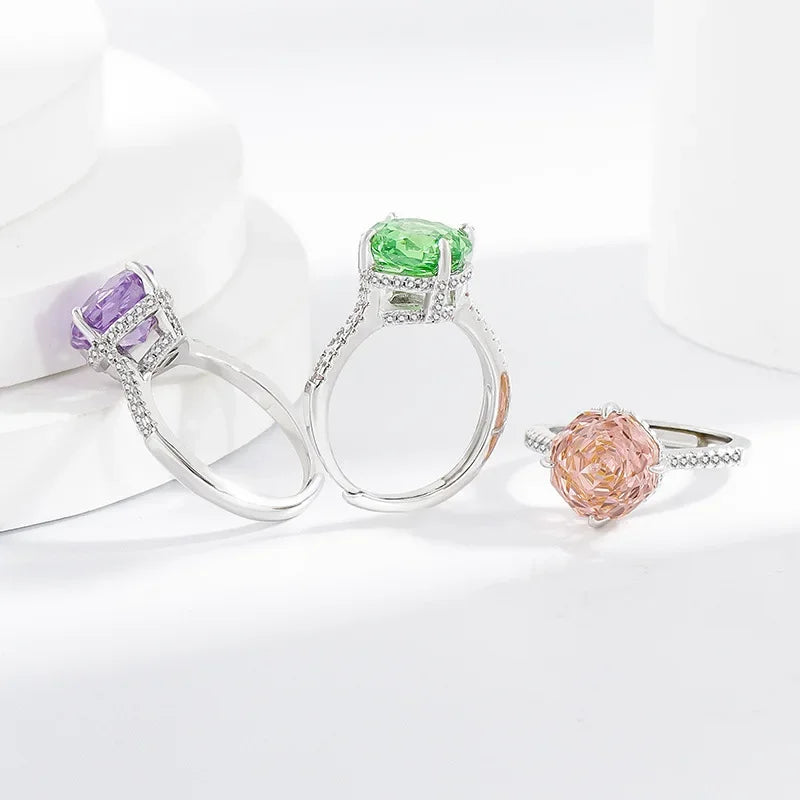 925 Sterling Silver Sweet Simple Octagon Millennium Rose Cut Zircon Ring Birthday Party Anniversary Wedding Gift