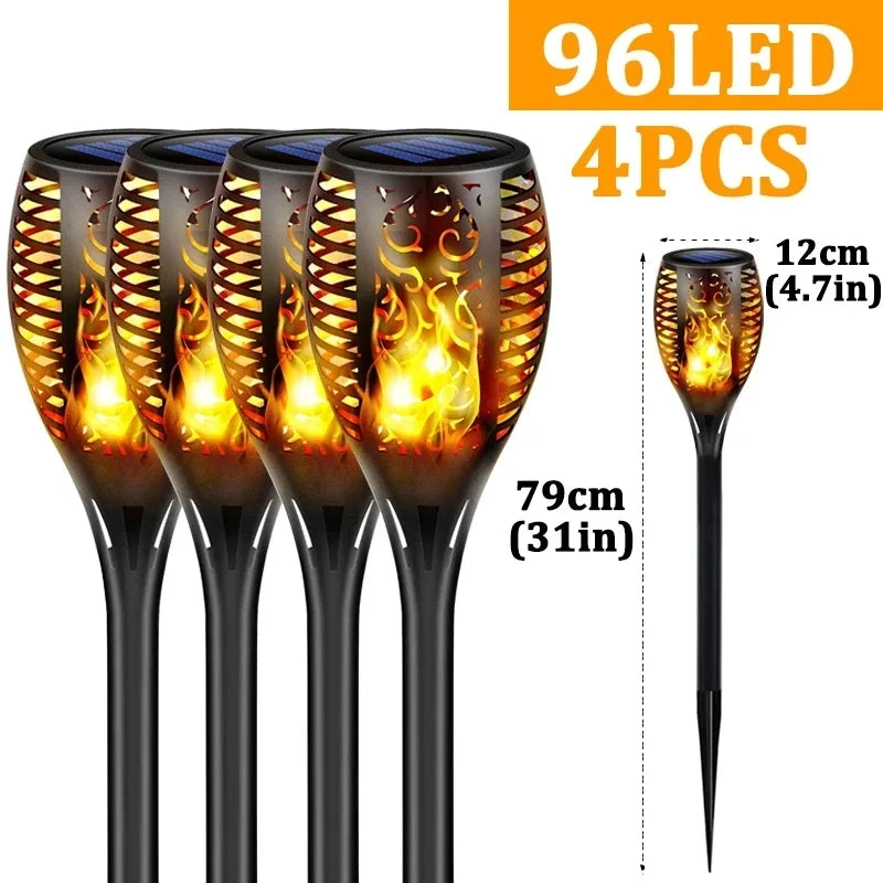96 LED Outdoor Solar Torch Lights Waterproof Garden Patio Flickering Dancing Flame Lamp Lawn Lighting