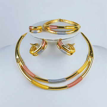 ESALE Dubai Style Gold Color Earring Sets Necklace Earring Bracelet Rings Sets For Women To Wear As A Banquet Gift