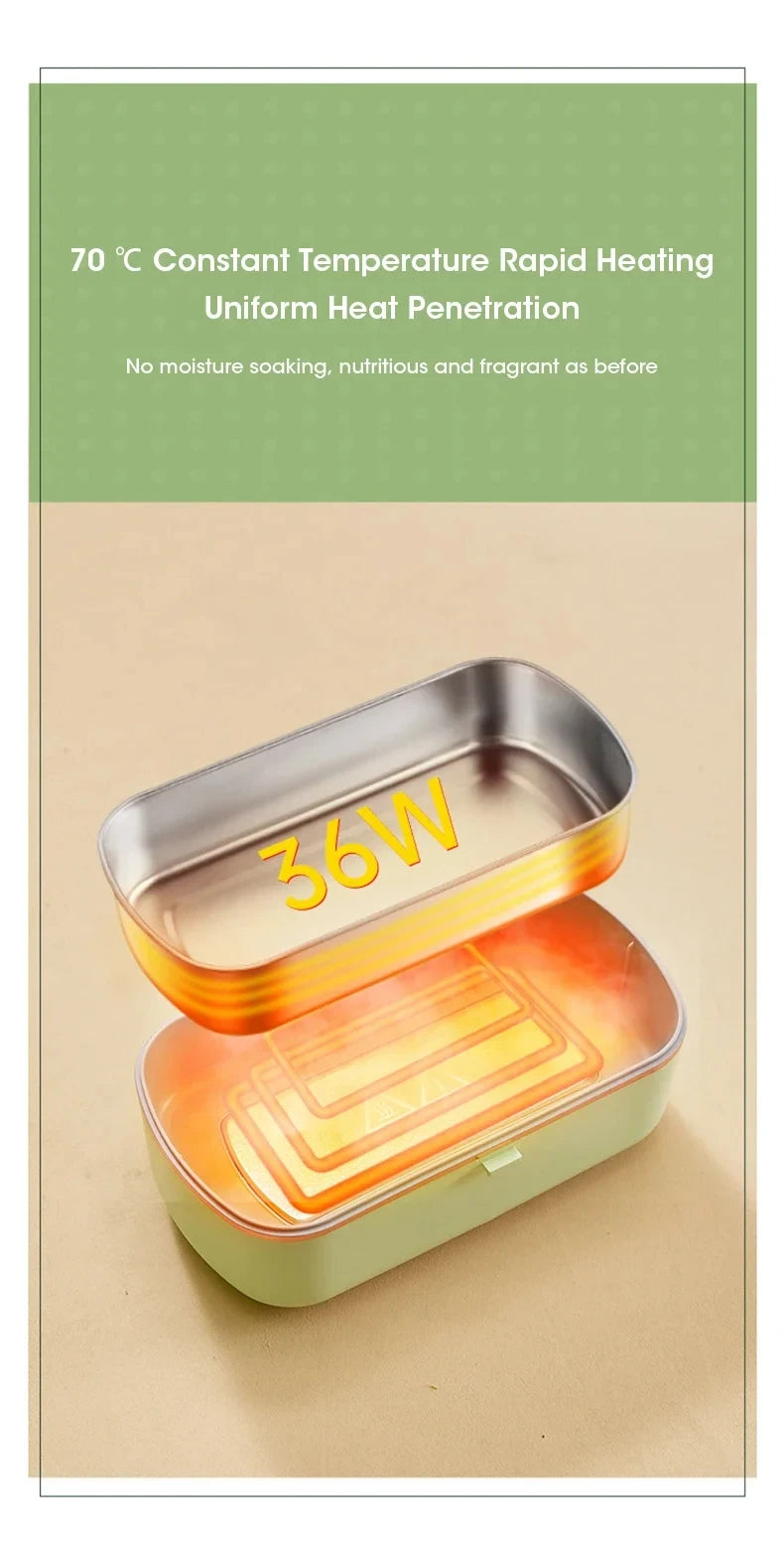 Electric Lunch Box Portable Food Warmer Water Free Bento Box Stainless Steel Food Warmer Office Food Lunch Box Electric Heater