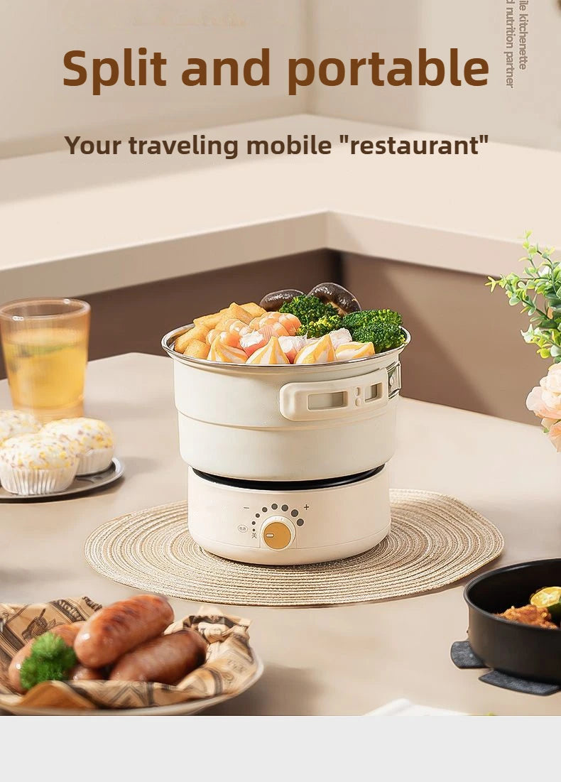 Electric Cooker 110V/220V Cooking Pot Foldable Hotpot 1.6L Portable Multi cookers Split Type Rice Cooker Frying Pan Home Travel