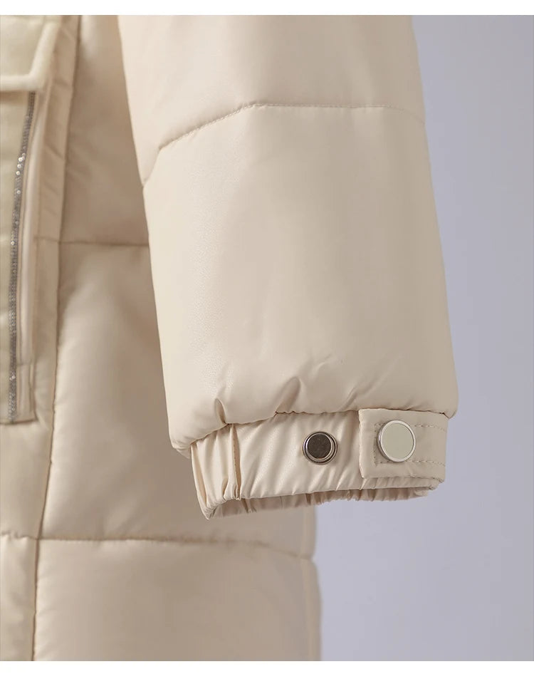 K1050W Women's Luxury Winter Coat High-Quality Long Thick Hooded Jacket for Ladies