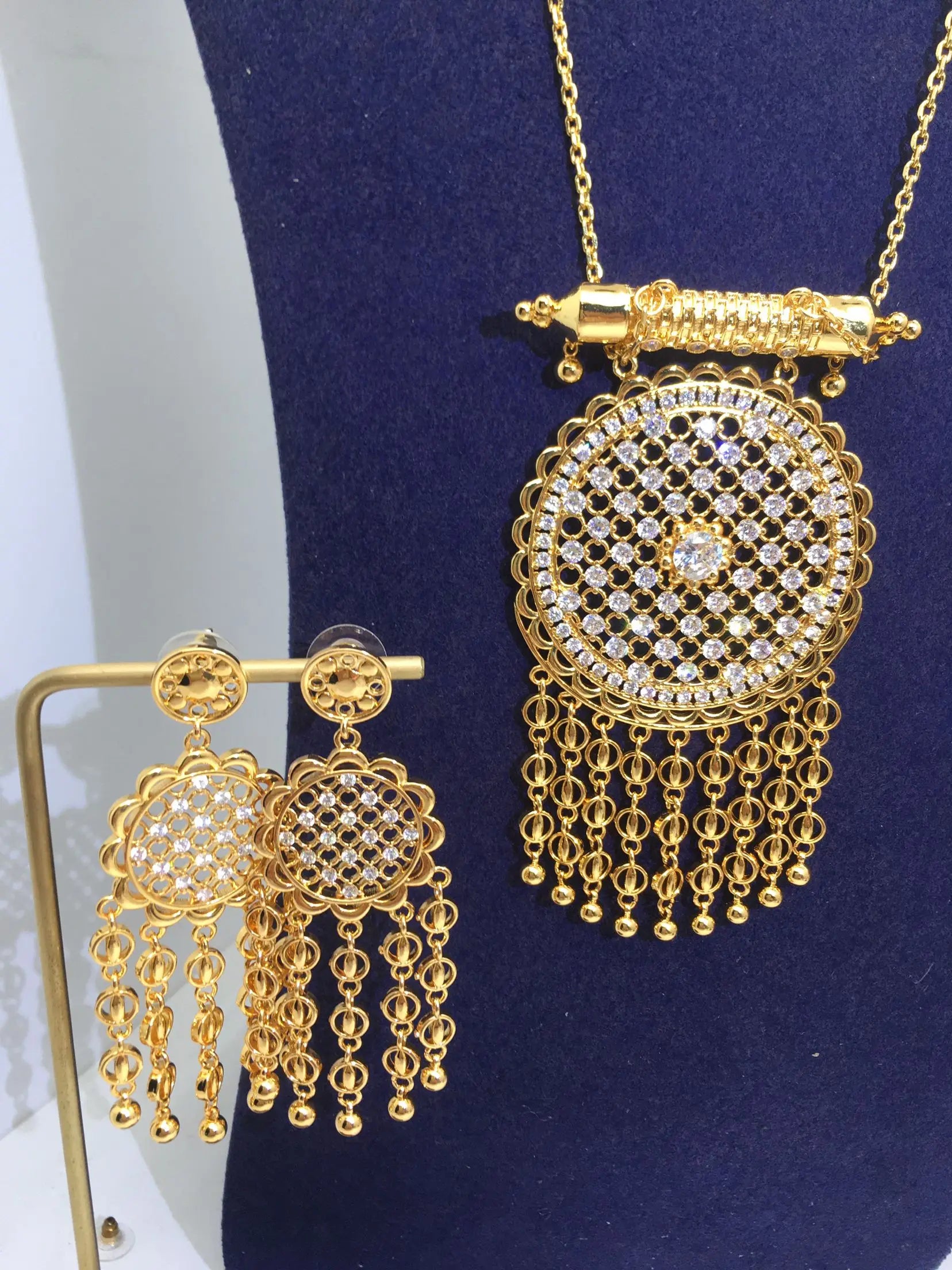 ACCKING Trendy 2PCS Luxury Waterdrop Indian Jewelry Sets For Women Wedding Party Indian Dubai Bridal Necklace Bracelet Earrings