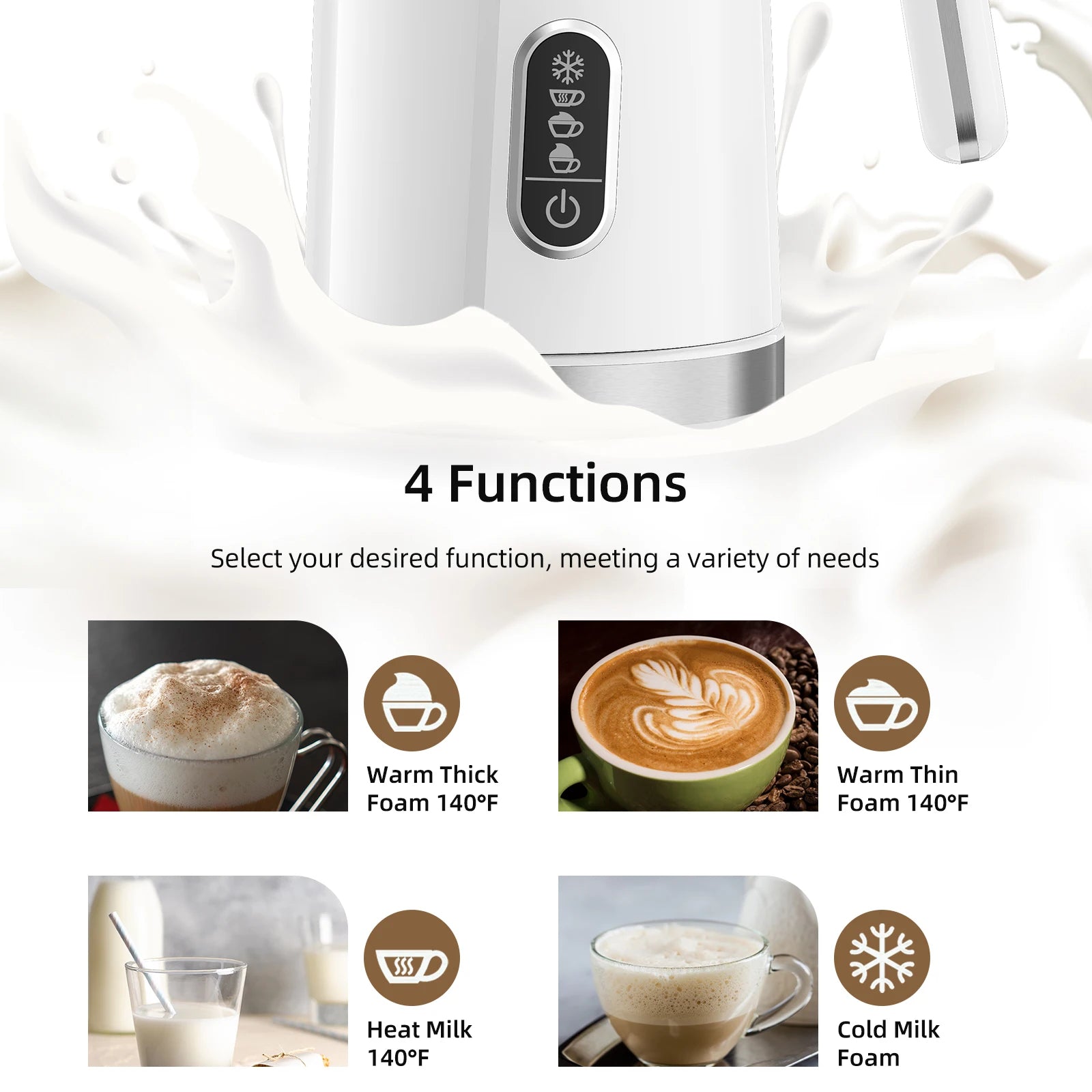 BioloMix,4 in 1 Automatic Hot and Cold Milk Frother Warmer for Latte, Foam Maker, Hot Chocolates, Cappuccino