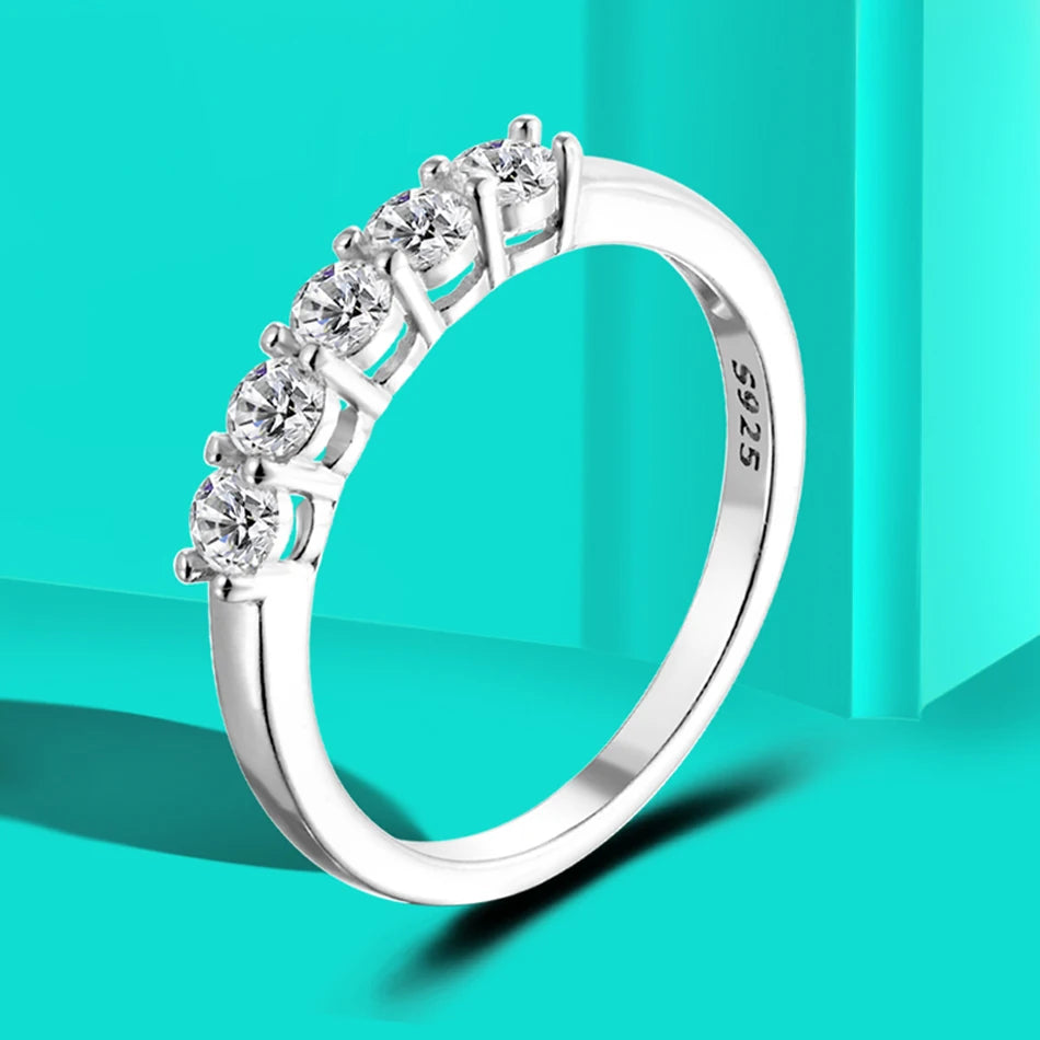 URMYLADY 0.5CT 3mm Gemstone Moissanite Rings for Women S925 Silver Matching Wedding Diamonds Band Stackable Ring White Gold Gift