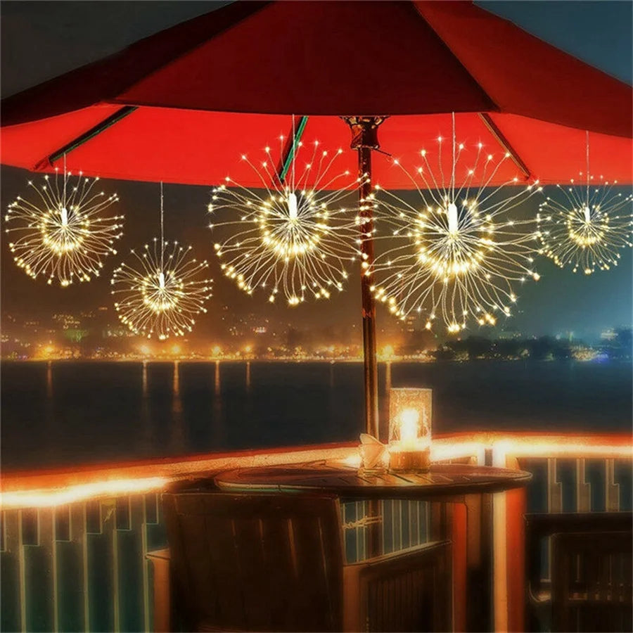 Christmas 200LEDs Firework Lights Hanging Starburst Garland Fairy String Lights Outdoor for Home Garden Courtyard Decor