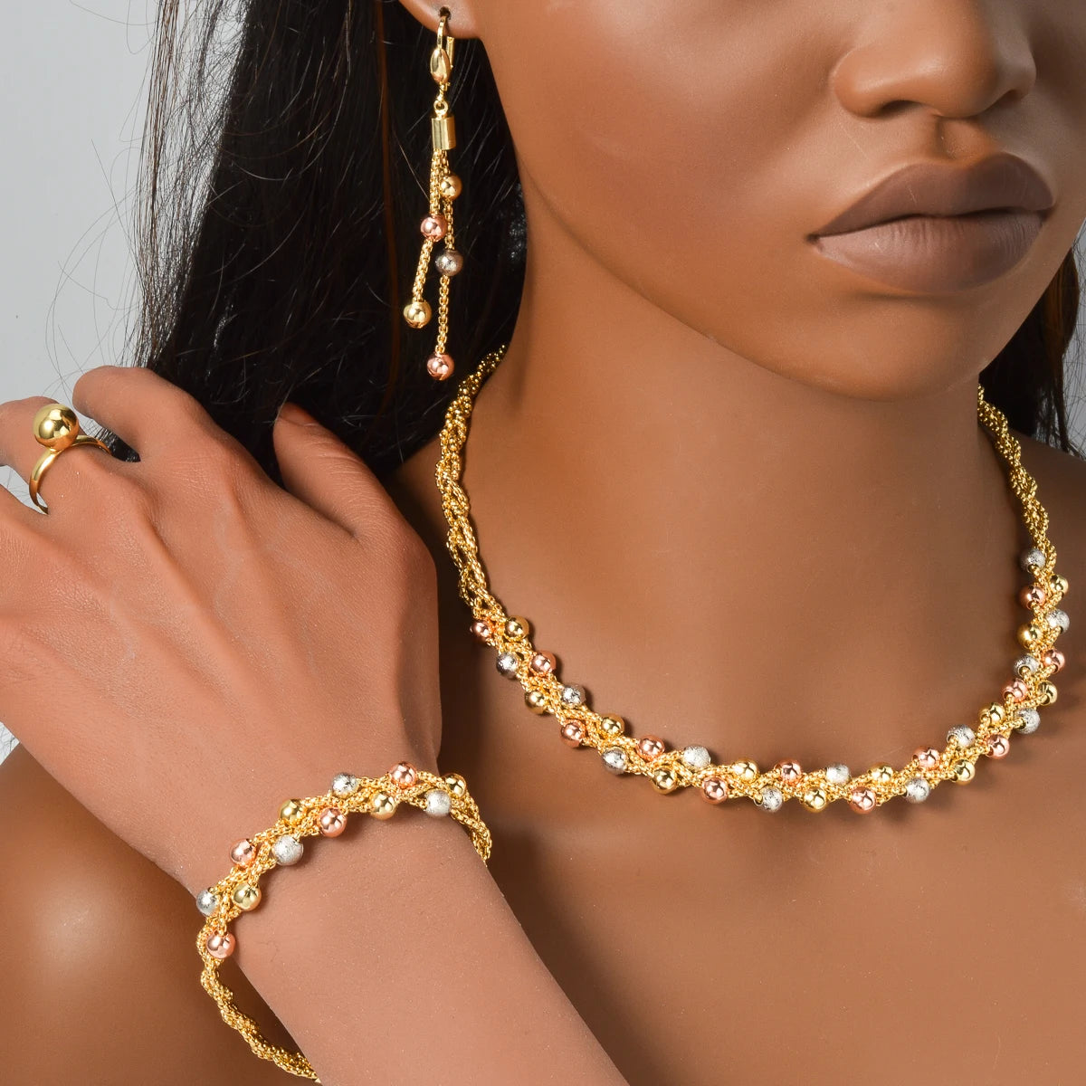 Pearl Pendant 4pcs Jewelry Set Colorful Beads Necklace Bracelet Earrings Ring Bridal Wedding Set Luxury Jewelry Accessories