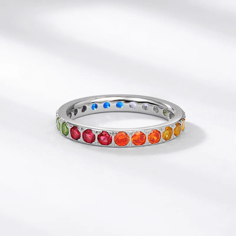 ALLNOEL Rainbow Band Ring for Woman Pure 925 Sterling Sliver 5A Zircon Eternity Fine Jewelry Colorful Engagement Birthday Gifts