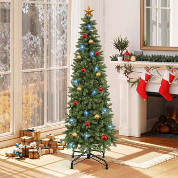 Balconera 6ft Pre-Lit Pencil Christmas Tree - Slim Fraser Fir with 700 Tips & 200 Lights for Home/Office/Party, Green