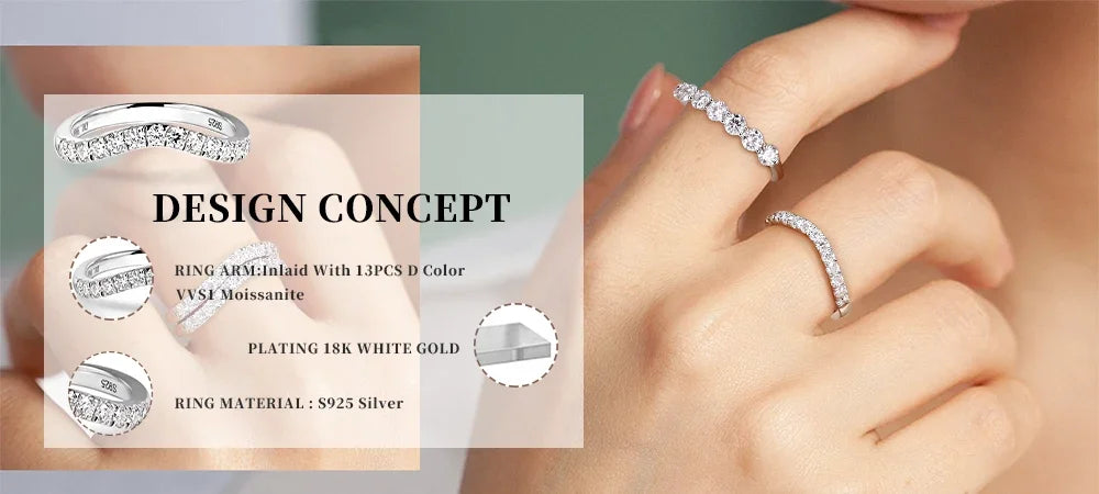 LinkerLove Moissanite Ring Diamond Curve Wedding Band 925 Sterling Silver Couple Engagement Ring Trend Fine Jewelry Gift for Her