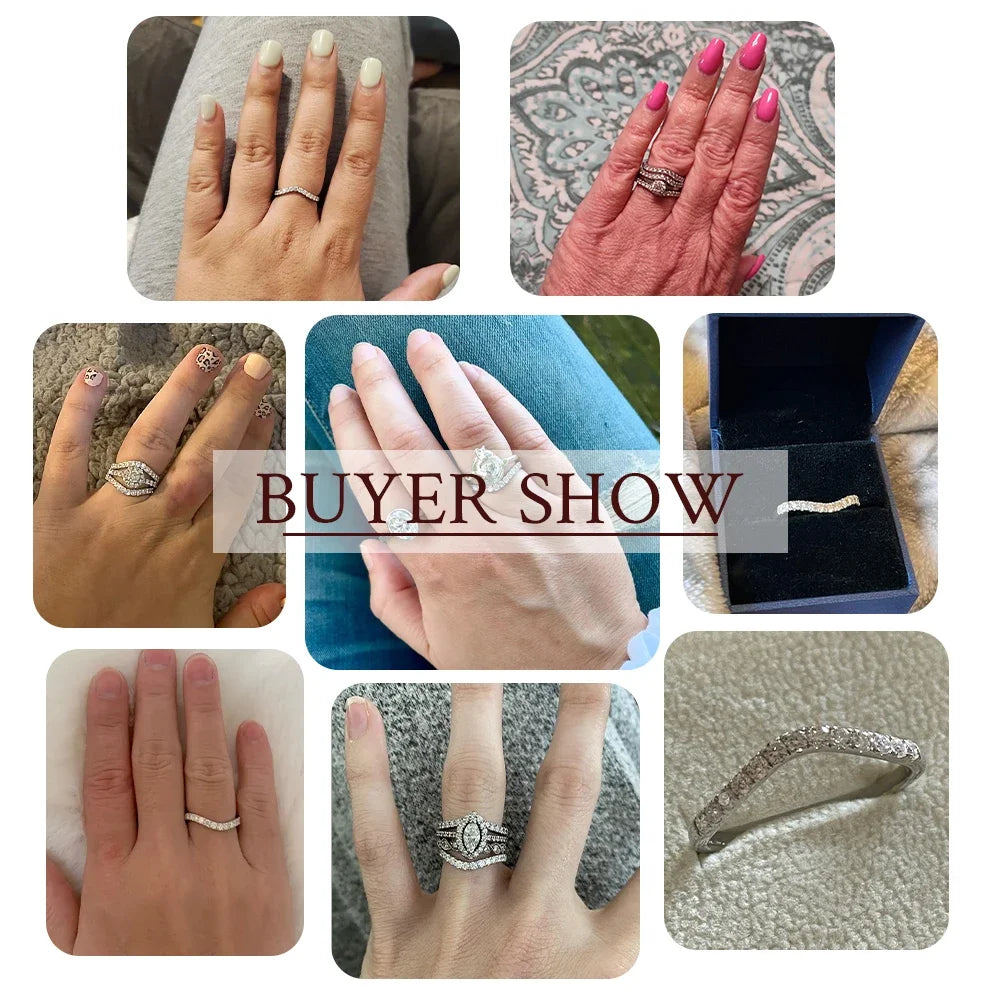 LinkerLove Moissanite Ring Diamond Curve Wedding Band 925 Sterling Silver Couple Engagement Ring Trend Fine Jewelry Gift for Her