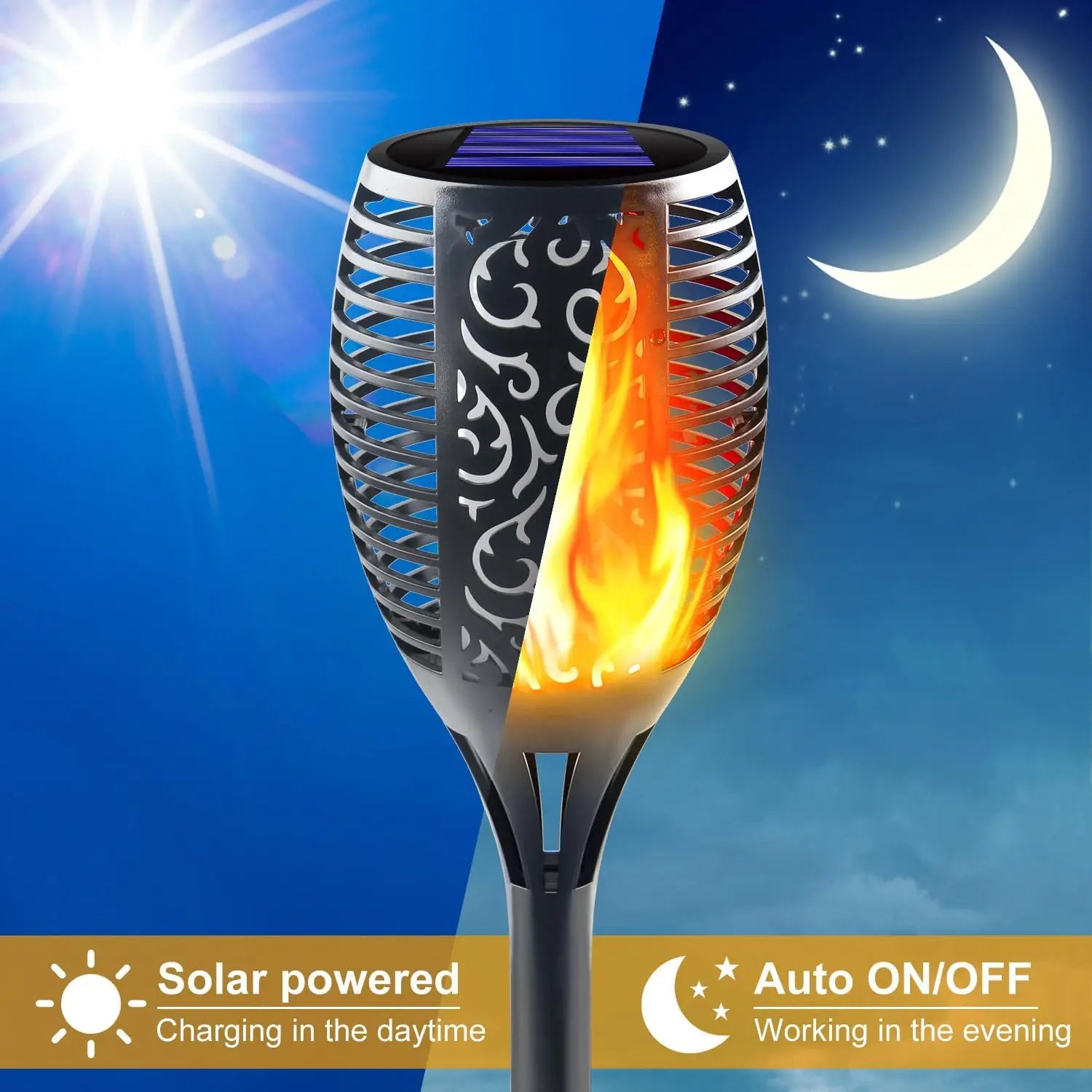 96 LED Outdoor Solar Torch Lights Waterproof Garden Patio Flickering Dancing Flame Lamp Lawn Lighting