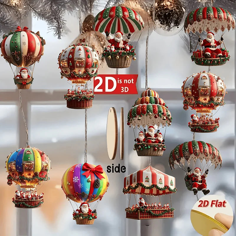 2D Santa Claus Parachute Christmas Tree Ornaments New Year Party Decoration 2025 Christmas Indoor Outdoor Home Decor DIY Gifts