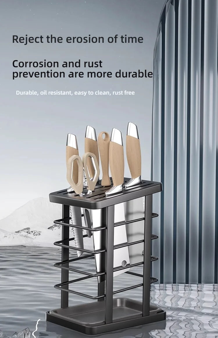 Kitchen Tabletop Storage Rack Knife Holder Stand Waterproof Hollow Storage Rack Kitchen Utensil Organizer Holder Accessories