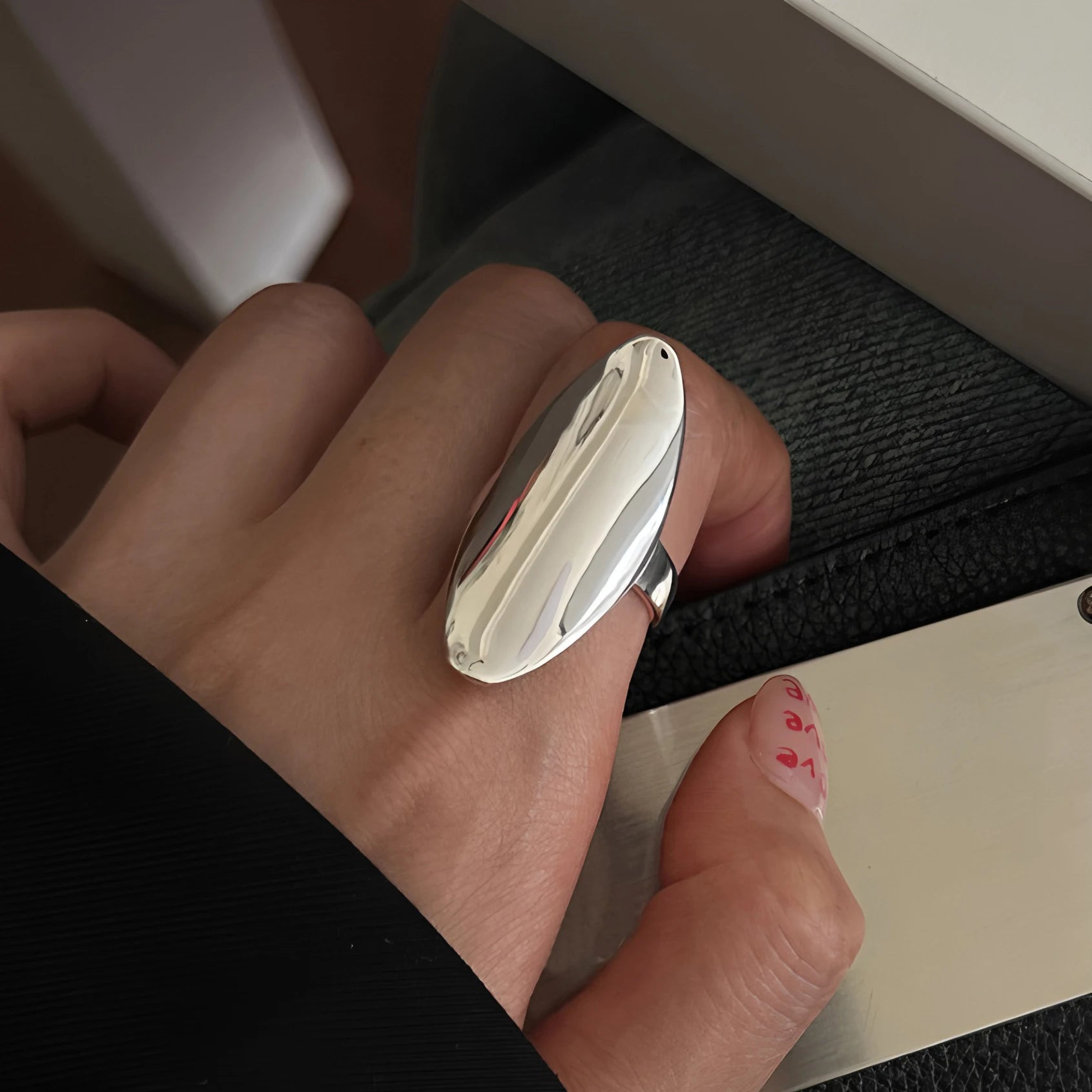 PANJBJ 925 Sterling Silver Geometry Crystal Ring For Women Ellipse Exaggerated Punk Water Drop Open Jewelry Gift Dropshipping