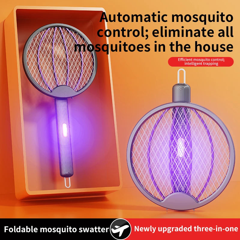 3 in 1 Foldable USB Rechargeable 3000V Mosquito Fly Swatter UV Trap LED Dual Switch Safe Grid 0° Wall Stick Bug Zapper