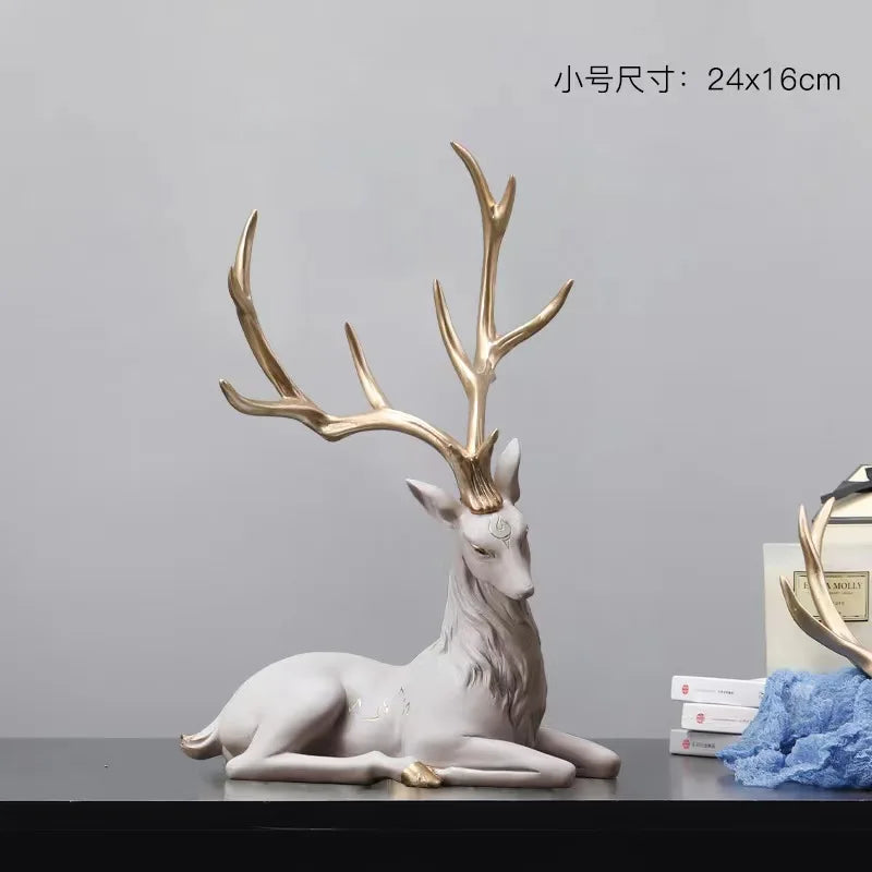 High-End Deer Statue Reindeer Statue Resin Elk Sculpture Living Room Luxury Home Decor Nordic Desktop Accessories New
