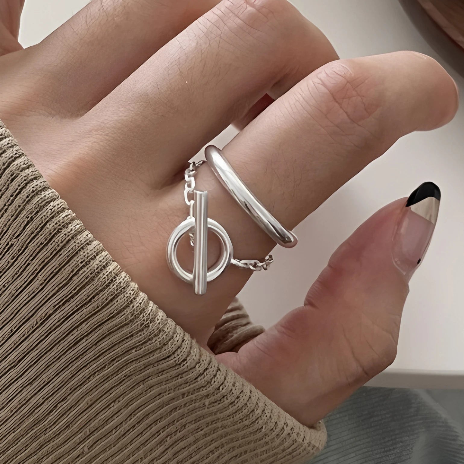 PANJBJ 925 Sterling Silver Geometry Crystal Ring For Women Ellipse Exaggerated Punk Water Drop Open Jewelry Gift Dropshipping