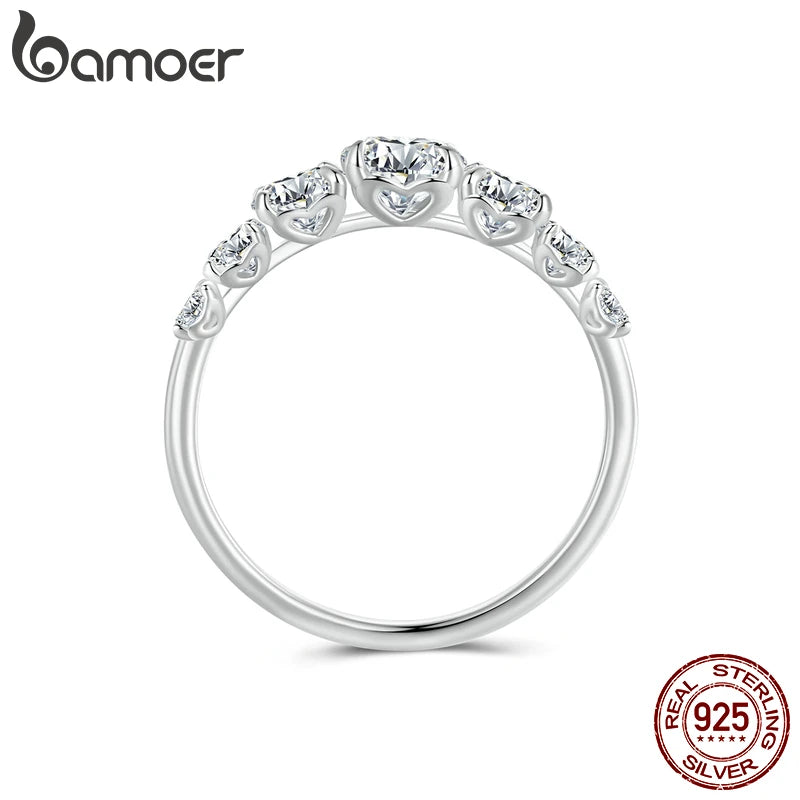Bamoer Moissanite Ring Heart Setting D Color VVS1 EX Lab Diamond Ring 925 Sterling Silver for Women Engagement Wedding Jewelry